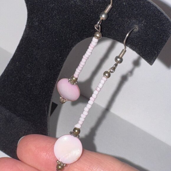 Pink Coin Mother Of Pearl Earrings - Picture 6 of 7